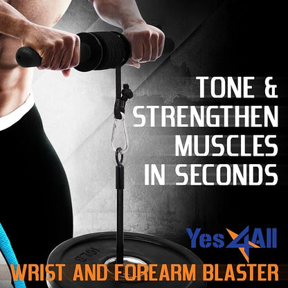 Yes4All Wrist and Forearm Blaster - Wrist Roller & Forearm Roller for Training, Workout - Wrist/Arm Blaster - Fit 1-inch Standard & 2-inch Olympic Weight Plates