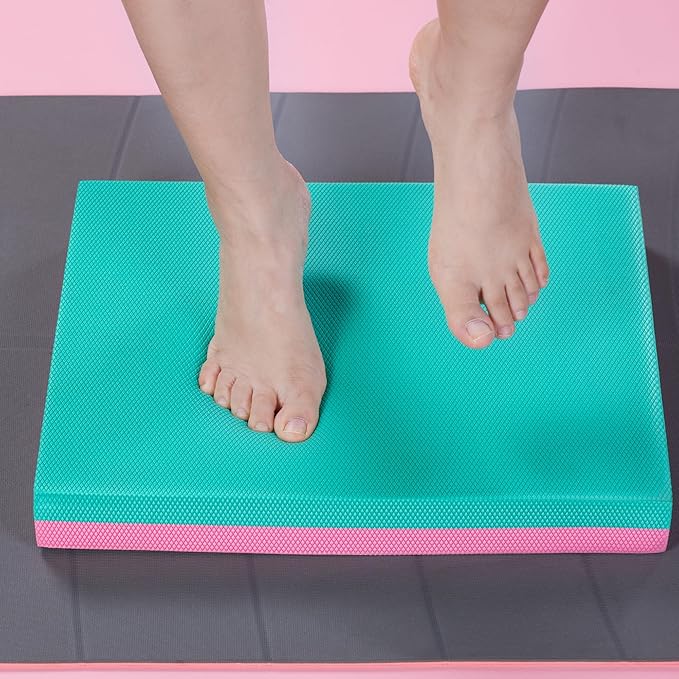 Stability Trainer Pad - Foam Balance Exercise Pad Cushion for Therapy, Yoga, Dancing Balance Training, Pilates,and Fitness (Green-Pink)