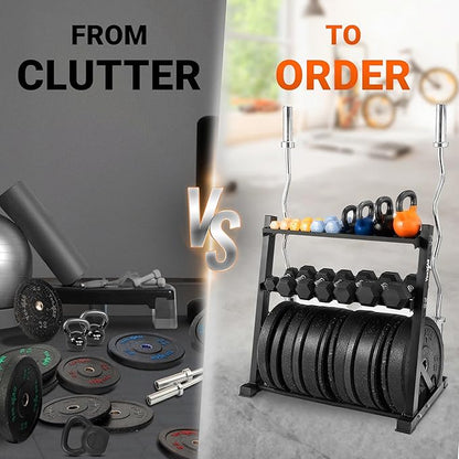 Yes4All 6 Pegs & 4 Barbell Storage Racks Load Up to 1190 LBS - Wall Mounted Weight Plate Tree & Barbell Holder