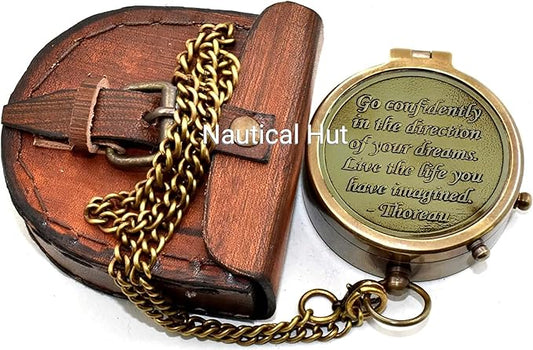 Thoreau's Go Confidently Engraved Solid Brass Nautical Pocket