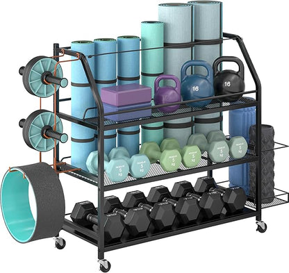 Staransun Weight Rack for Dumbbells - Widened Home Gym Storage Rack - Dumbbell Rack with 4 Flexible Wheels and Unique Storage on Both Sides