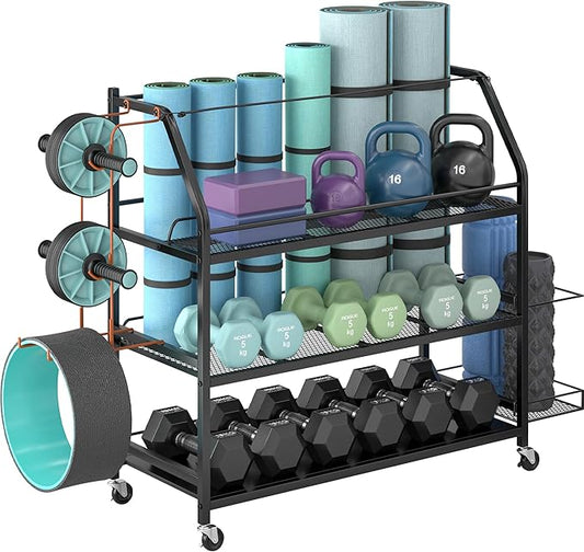 Staransun Weight Rack for Dumbbells - Widened Home Gym Storage Rack - Dumbbell Rack with 4 Flexible Wheels and Unique Storage on Both Sides