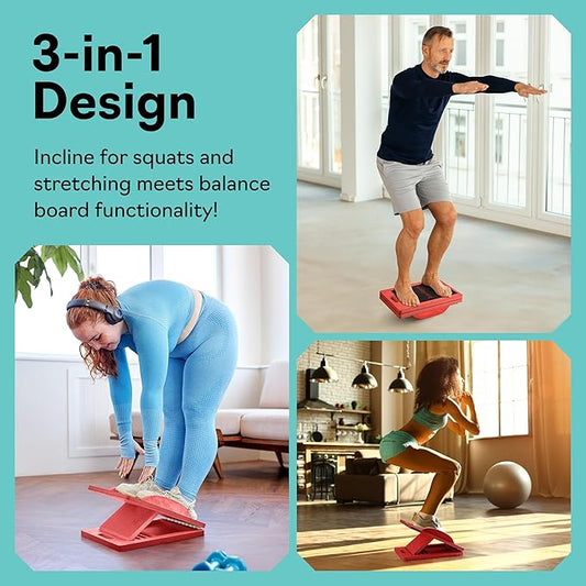 slant Board Turns Into balance board - Premium Calf Stretcher and Wobble Board for Effective Calf Stretching and Squats