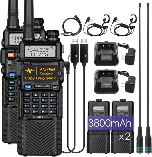 BAOFENG UV-5RX (Upgraded of UV-5R) Multi-Band Ham Radio 136-174/400-520Mhz Receiving, 3800mAh Rechargeable 711 Antenna (2 Pack)