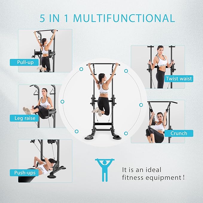VIVOHOME Height Adjustable Multi-Function Power Tower with Backrest 330LBS