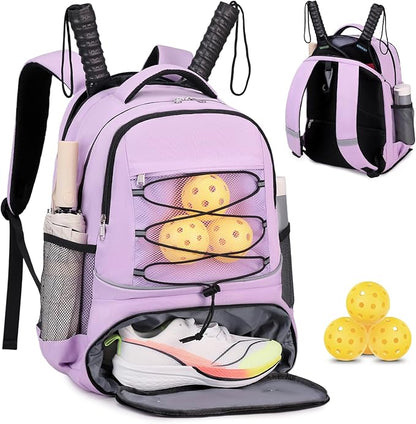 Bevalsa Pickleball Bag for Women Men Teens, Tennis Bag with Shoe Compartment, Multifunctional Sports Padel Racket Bag Badminton Backpack Fits 4 Rackets with Fence Hook