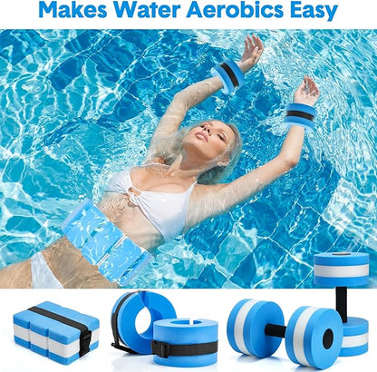 5 Pcs Aquatic Exercise Set Including 2 Ankle Swimming Weights 2 Lightweight Aquatic Exercise Dumbbells and Swim Belt Pool Exercise Equipment for Aquatic Aerobics Exercise