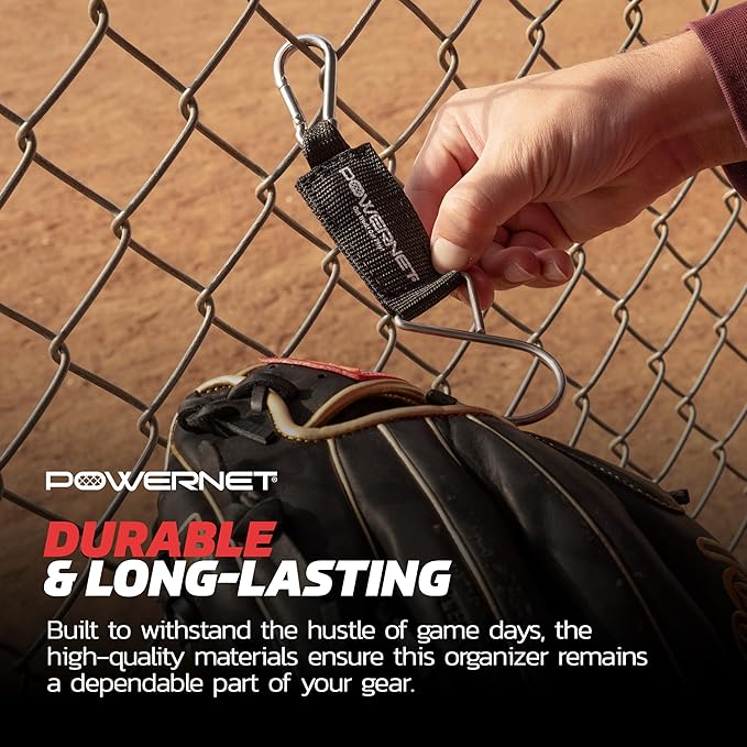 PowerNet Dugout Organizers, Softball & Baseball Bat Fence Rack, Multi-Clip Gear Hanger, Two Fence Hooks or Dugout Bundle, Baseball Coaching Accessories, Baseball Equipment Dugout Organizer with Hooks