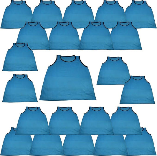 BlueDot Trading Adult Scrimmage Training Vest Sports Pinnie in Nylon Mesh for all kinds of Sports Soccer, Football, Basketball, Lacrosse, Light Blue, 24 Pack