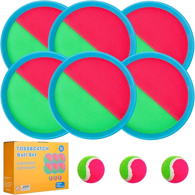 Toss and Catch Ball Set 4-8, Outdoor 6 Paddles, 3 Balls,