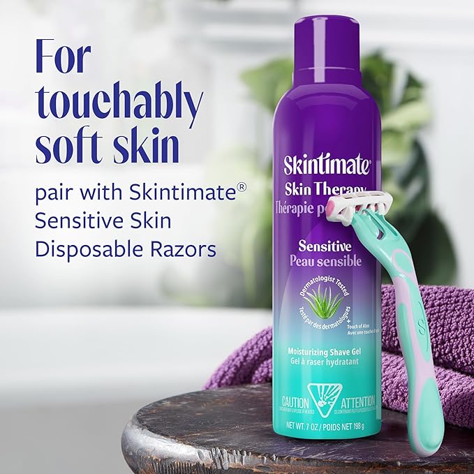Skintimate Skin Therapy Sensitive Skin Moisturizing Shave Gel for Women with Vitamin E, Aloe and Olive Butter, 7 oz - 3 Pack