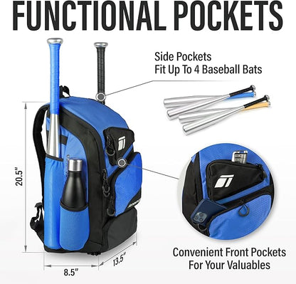 Baseball Bag - Backpack for Baseball, Softball, Tball - Adults & Youth Bat Bag