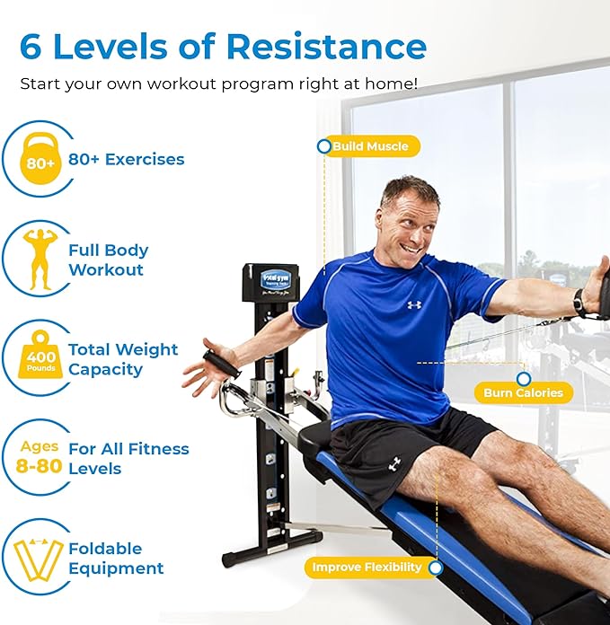 Total Gym XLS Men/Women Universal Total Body Training Home Gym Workout Machine with Squat Stand, Leg Pull, 2 Ankle Cuffs, and Exercise Chart