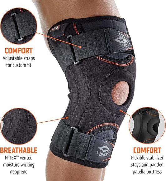 Shock Doctor 870 Knee Brace, Knee Support for Stability, Minor Patella Instability, Meniscus Injuries, Minor ligament Sprains for Men & Women, Sold as Single Unit (1)