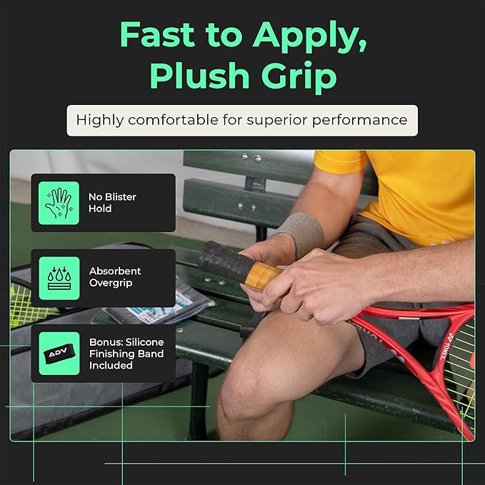 ADV Dry Tennis Overgrip Tape - 3, 12, 30, 60 Pack - FeltTac Tennis Racket Grip Tape - Ultra Absorbent Tennis Grip Tape - Comfort Tennis Racket Grips - Tennis Grips Overgrip