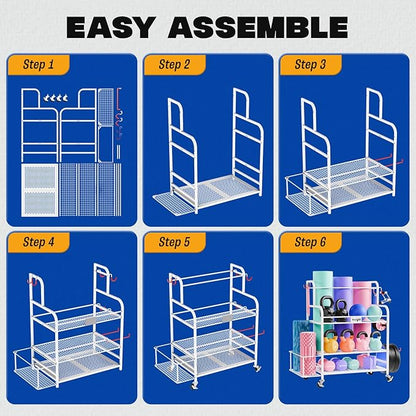 Yes4All Dumbbell Rack, Weight Rack for Home Gym, Sports Equipment Organizer for Dumbbells Kettlebells Yoga Mat Foam Roller and Balls, All in One Gym Workout Storage with Wheels and Hooks