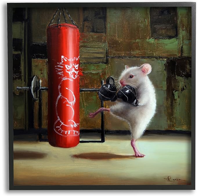 Stupell Industries Detailed Mouse Kick Boxing Cat Punching Bag, Design by Lucia Heffernan
