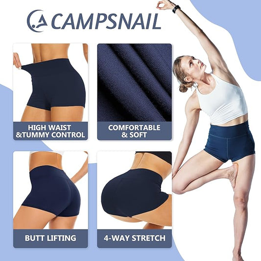 CAMPSNAIL Workout Biker Shorts Women - 3"/5"/8" High Waisted Tummy Control Spandex Booty Volleyball Shorts for Yoga Dance