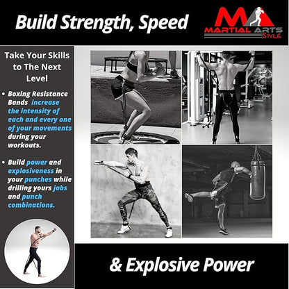 Boxing Resistance Bands for MMA Martial Arts Resistance Training at Home for Punches/Kicks, 150lbs Exercise Bands Full Body Fitness Workout to Enhance Explosive Power/Speed/Agility