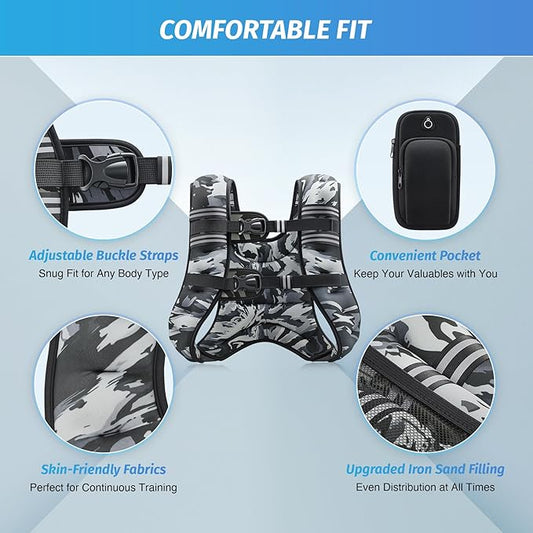 ZELUS Weighted Vest, 6lb/8lb/12lb/16lb/20lb/25lb/30lb Weight Vest with Reflective Stripe for Workout, Strength Training, Running, Fitness, Muscle Building, Weight Loss, Weightlifting