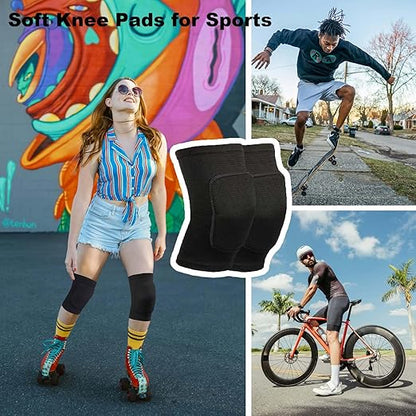 2 Pairs Adult Dance Knee Pads for Men Women Youth, Workout Sports Knee Protectors for Volleyball Soccer Yoga Exercise Bike, Soft Ice Skating Kneepads for Snowboarding Skiing Mountaineering, Black M