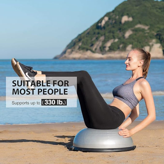 ZELUS Balance Ball Trainer with Resistance Bands and Foot Pump, Inflatable Yoga Ball for Home Gym Workouts, 23 Inch Exercise Half Ball for Balance Training Core Strength Fitness More, 330lb Cap