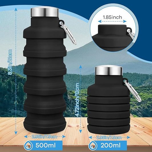 Collapsible Water Bottles, 17oz Portable Leak-Proof Travel Water Bottle, Reuseable BPA Free Silicone Foldable Water Bottle with Carabiner for Gym, Traveling, Camping, Hiking, Sports-Blue