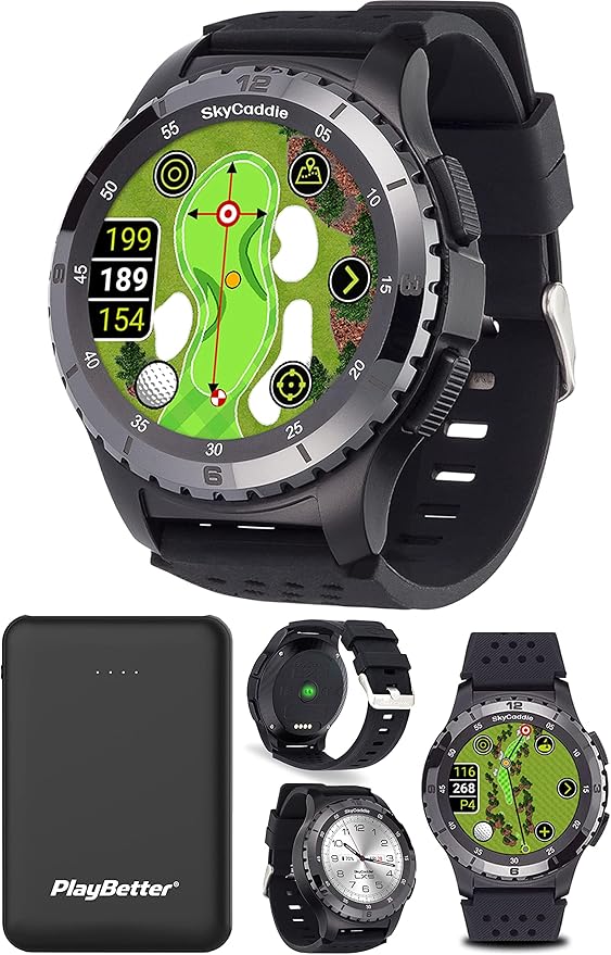 PlayBetter SkyCaddie LX5C Golf GPS Watch Bundle - Touchscreen Golf Range Finder Smartwatch w/Ceramic Bezel, 35K Courses, HoleVue, IntelliGreen, & Digital Scorecard 5000mAh Portable Charger