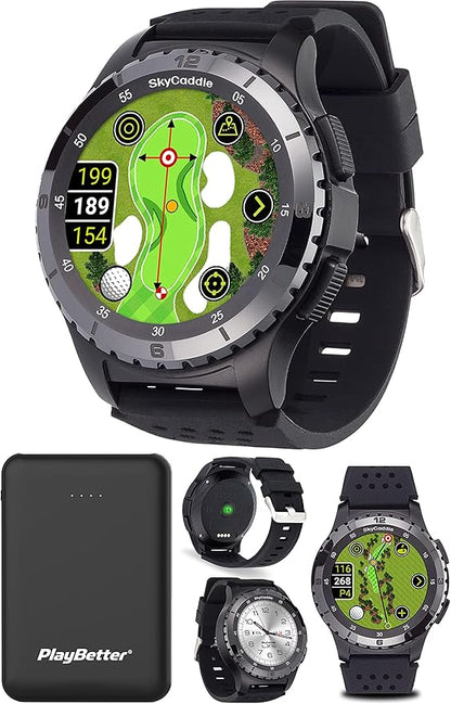 PlayBetter SkyCaddie LX5C Golf GPS Watch Bundle - Touchscreen Golf Range Finder Smartwatch w/Ceramic Bezel, 35K Courses, HoleVue, IntelliGreen, & Digital Scorecard 5000mAh Portable Charger