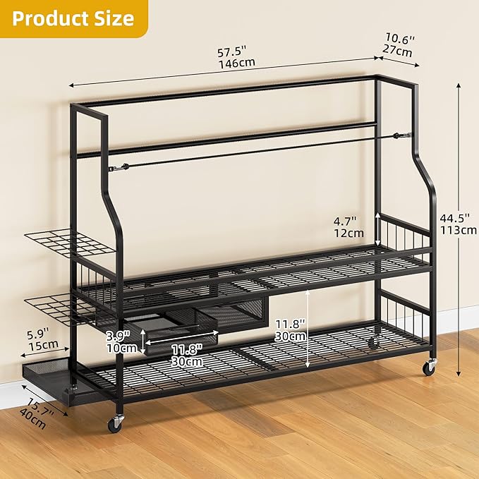 DWVO Golf Bag Organizer for Garage, Golf Storage Organizer w/Wheels for Garage Club and Shed, Golf Bag Storage Rack w/Drawer for Golf Bags, Clubs, Balls and Other Equipment Accessories