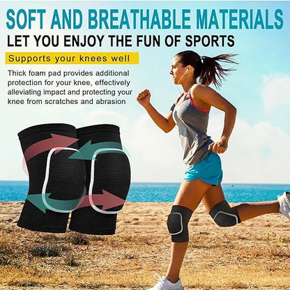 2 Pair Stretchy Knee Pads Knee Brace for Men Women Youth Soft Brace Breathable Sleeve Protective Volleyball Football Dance Tennis Running Cycling Workout Climbing Jogging (black and pink,Large)