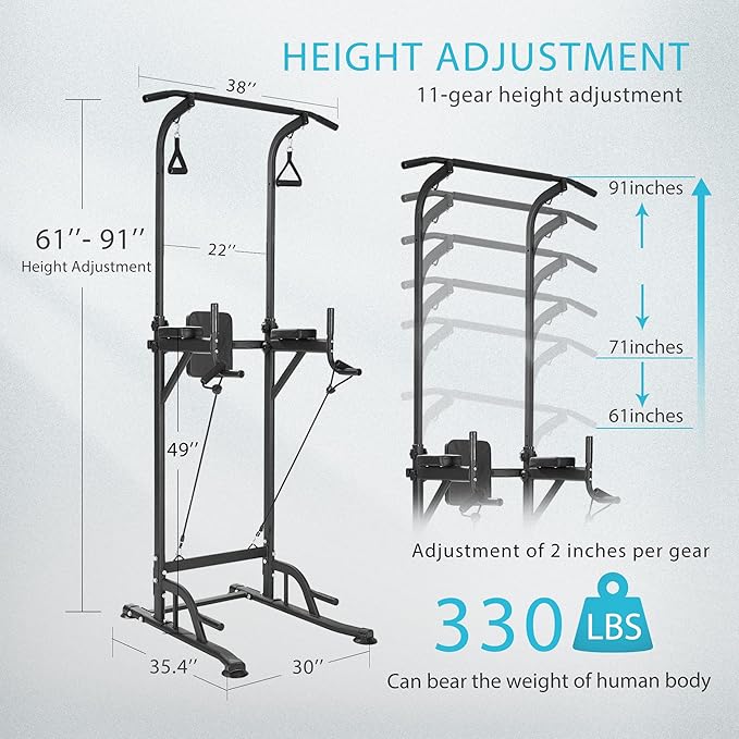 VIVOHOME Height Adjustable Multi-Function Power Tower with Backrest 330LBS