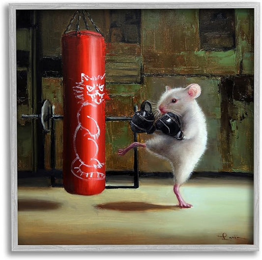 Stupell Industries Detailed Mouse Kick Boxing Cat Punching Bag, Design by Lucia Heffernan
