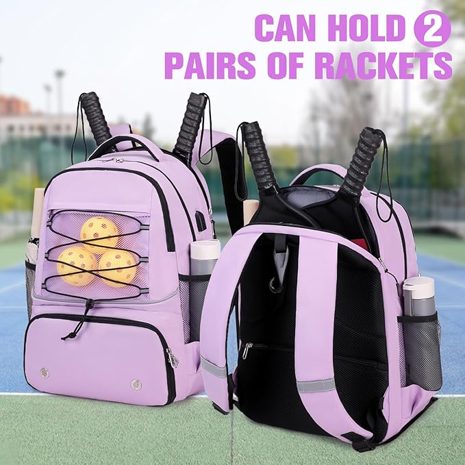 Bevalsa Pickleball Bag for Women Men Teens, Tennis Bag with Shoe Compartment, Multifunctional Sports Padel Racket Bag Badminton Backpack Fits 4 Rackets with Fence Hook