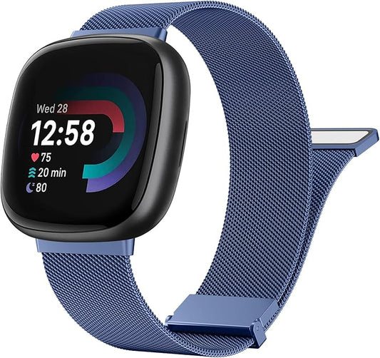 Meliya Metal Band for Fitbit Sense 2 / Sense Bands, Fitbit Versa 4 / Versa 3 Bands Women Men, Stainless Steel Mesh Magnetic Replacement Bracelet Strap for Fitbit Sense 2 / Versa 4 Smartwatch