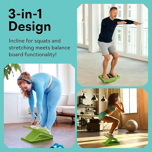 slant Board Turns Into balance board - Premium Calf Stretcher and Wobble Board for Effective Calf Stretching and Squats