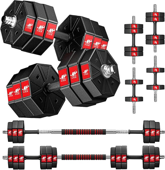 Adjustable Weights Dumbbells Set, 44Lbs 66Lbs 88Lbs 3 in 1 Adjustable Weights Dumbbells Barbell Set, Home Fitness Weight Set Gym Workout Exercise Training with Connecting Rod for Men Women