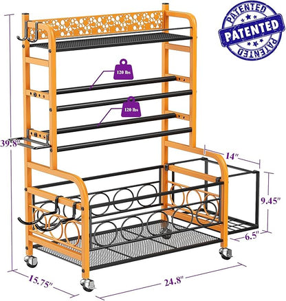 Dumbbell Rack, VOPEAK Weight Rack for Home Gym, Home Gym Storage Rack for Yoga Mat Kettlebells and Strength Training Equipment, Weight Storage Rack for Dumbbells with Wheels