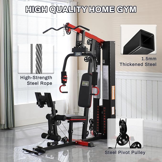 Home Gym, Multifunctional Workout Equipment with Leg Press, Exercise Equipment for Home with Pulley System
