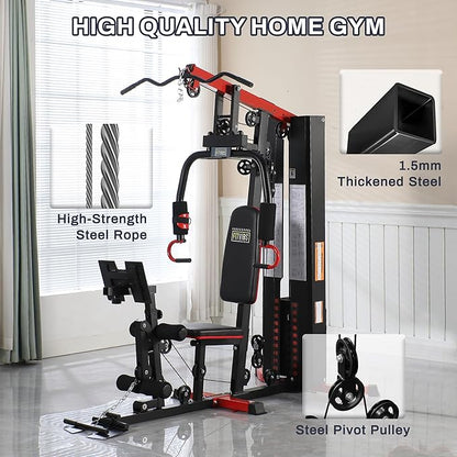 Home Gym, Multifunctional Workout Equipment with Leg Press, Exercise Equipment for Home with Pulley System