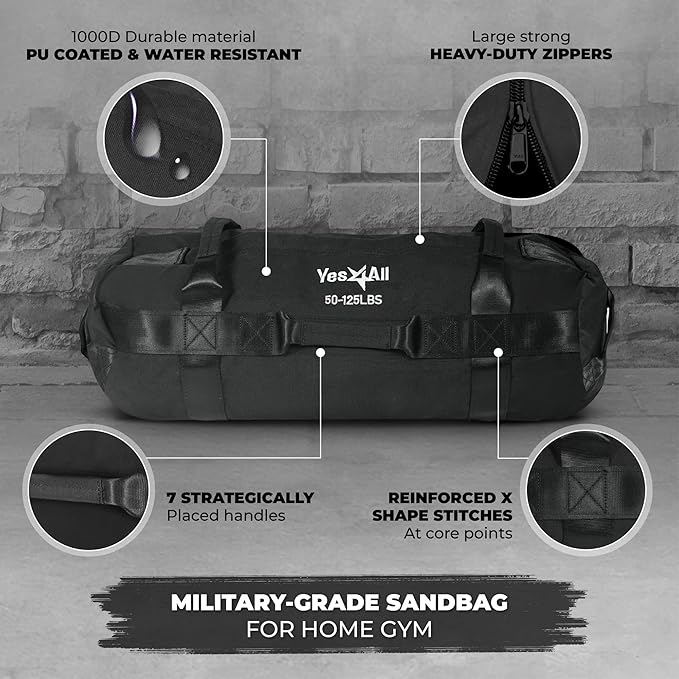 Yes4All Sandbags for Working Out, Adjustable Sand Bags for Weight Training with Handles, Multiple Colors & Sizes 5-200lbs