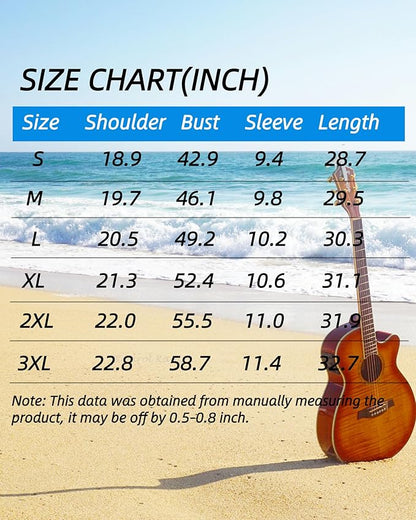 Music Shirts for Men Hawaiian Bowling Vintage Print Short Sleeve Casual Button Down Beach Big Tall Shirt