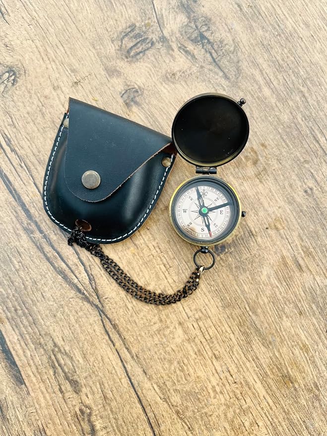 Antique Compass with Case for Camping and Hiking