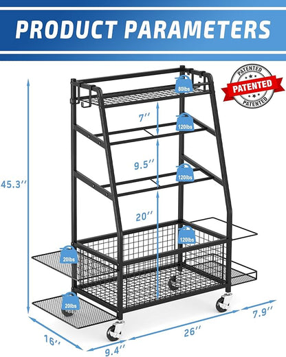 Staransun Dumbbell Rack Stand - Weight Rack for Dumbbells - Home Gym Storage Rack with 4 Flexible Wheels - Weight Rack for Home Gym with Side Storage and Hooks