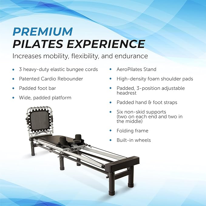 AeroPilates Reformer - Pilates Reformer Workout Machine for Home Gym - Cardio Fitness Rebounder- Up to 300 lbs Weight Capacity, Black