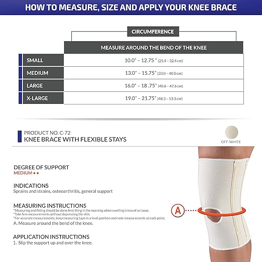 Knee Brace Flexible Stays Knit Elastic, White, Large (Pack of 4)