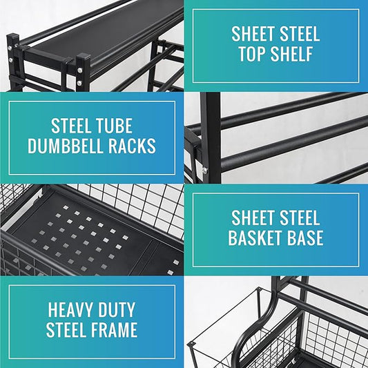 STUFFSTASH Heavy Duty Dumbbell Rack, Sheet Steel Shelf and Base, Ideal for Home Gym Dumbbells, Kettlebells, Yoga Mat Storage