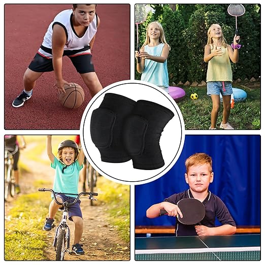 Sibba Kids Knee Pad, Breathable Elastic Knee Brace, Anti-Slip Padded Sponge Knee Protector for Volleyball Dance Running Skating Basketball Football Sports (Black)