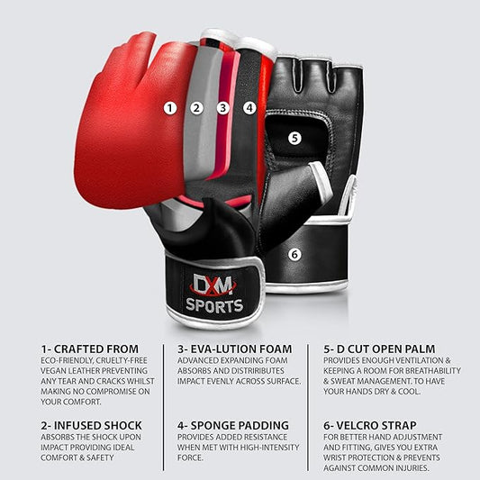 DXM SPORTS MMA Gloves for Men & Women, Martial Arts Bag Gloves, Kickboxing Gloves with Open Palms, Boxing Gloves for Punching Bag, Sparring, Muay Thai, MMA
