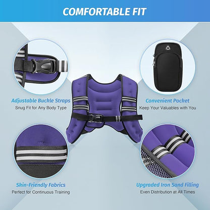 ZELUS Weighted Vest, 8lb Weight Vest with Reflective Stripe for Workout, Strength Training, Running, Fitness, Muscle Building, Weight Loss, Weightlifting